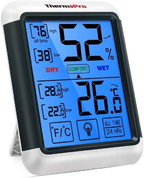 Thermomètre Hygromètre Intérieur Digital à Haute Précision, Moniteur de  Température et Humidimètre, Thermo Hygromètre Indicateur du Niveau de  Confort avec rétroéclairage, Horloge et Fonction ℃ / ℉